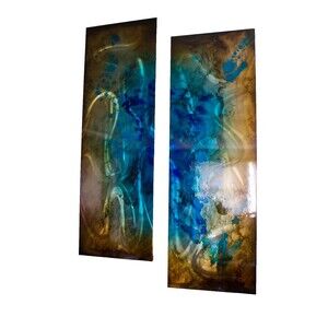 Chris De Rubeis Original art Abstract "Nebula" 2-panel Painting on Metal Modern